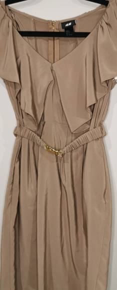 Skin Tone V neck Ruffle Dress - Picture 1 of 6